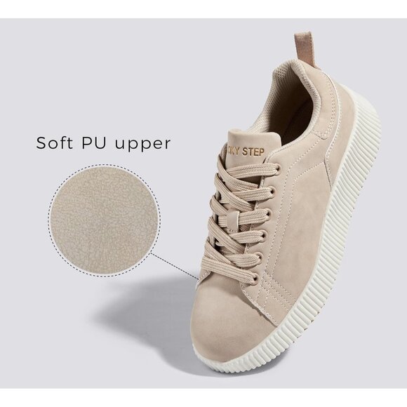 Lucky Step Women Apricot Rhinestone Sparkly Chunky Retro Braided Casual Sneakers - Picture 2 of 9